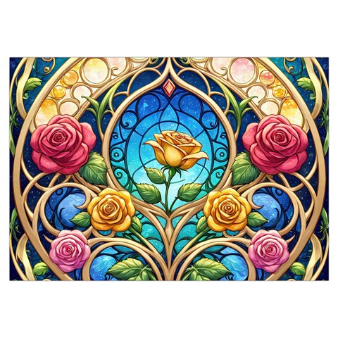 Roses Floral Stained Glass Vibrant 14 x22  Lumbar Throw Cushion Case (Two Sides) from ArtsNow.com Back