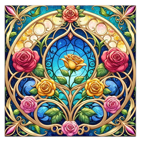 Roses Floral Stained Glass Vibrant Square Satin Scarf (36  x 36 ) from ArtsNow.com Front