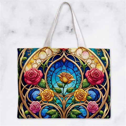 Roses Floral Stained Glass Vibrant Zipper Mini Tote Bag from ArtsNow.com Front