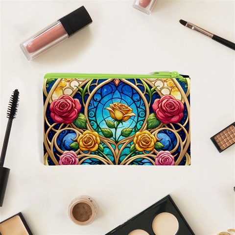 Roses Floral Stained Glass Vibrant Cosmetic Bag (XS) from ArtsNow.com Back