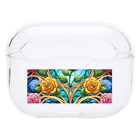 Roses Floral Stained Glass Vibrant Hard PC AirPods Pro Case from ArtsNow.com Front