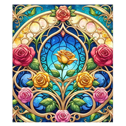 Roses Floral Stained Glass Vibrant Duvet Cover Double Side (California King Size) from ArtsNow.com Back