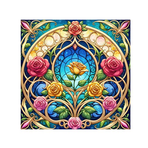 Roses Floral Stained Glass Vibrant Square Satin Scarf (30  x 30 ) from ArtsNow.com Front