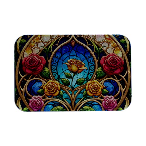 Roses Floral Stained Glass Vibrant Open Lid Metal Box (Silver)   from ArtsNow.com Front