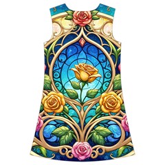 Roses Floral Stained Glass Vibrant Kids  Short Sleeve Velvet Dress from ArtsNow.com Back