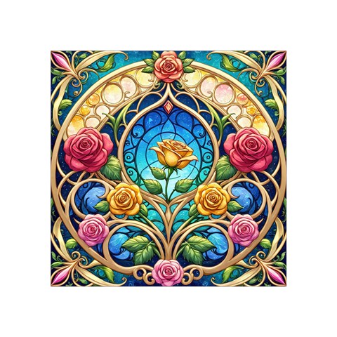 Roses Floral Stained Glass Vibrant Square Tapestry (Small) from ArtsNow.com Front