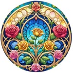 Roses Floral Stained Glass Vibrant Wooden Bottle Opener (Round)