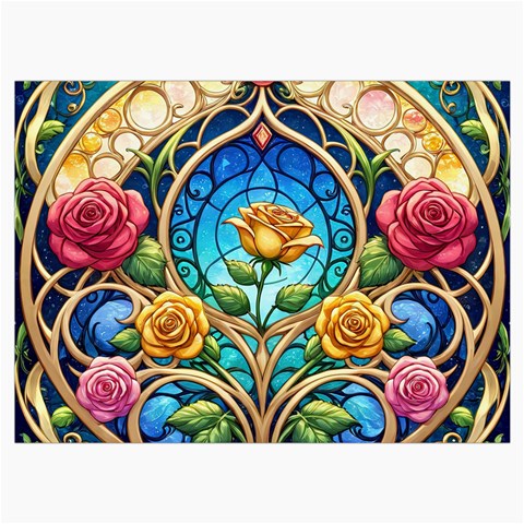 Roses Floral Stained Glass Vibrant Roll Up Canvas Pencil Holder (M) from ArtsNow.com Front