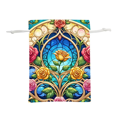 Roses Floral Stained Glass Vibrant Lightweight Drawstring Pouch (S) from ArtsNow.com Front