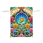 Roses Floral Stained Glass Vibrant Lightweight Drawstring Pouch (L)