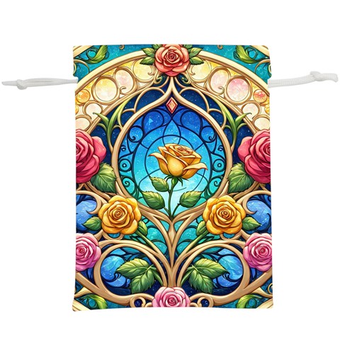 Roses Floral Stained Glass Vibrant Lightweight Drawstring Pouch (XL) from ArtsNow.com Front