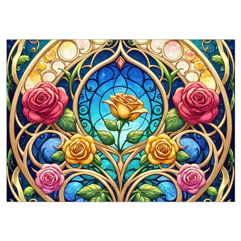 Roses Floral Stained Glass Vibrant Wristlet Pouch Bag (Small) from ArtsNow.com Belt Loop