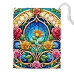 Roses Floral Stained Glass Vibrant Drawstring Pouch (5XL)