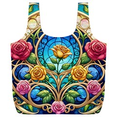 Roses Floral Stained Glass Vibrant Full Print Recycle Bag (XXL) from ArtsNow.com Front