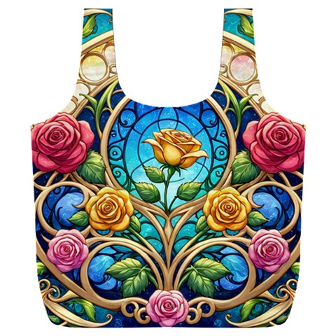 Roses Floral Stained Glass Vibrant Full Print Recycle Bag (XXXL) from ArtsNow.com Back