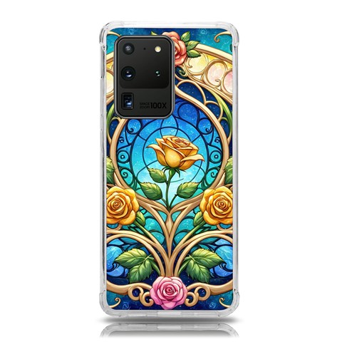 Roses Floral Stained Glass Vibrant Samsung Galaxy S20 Ultra 6.9 Inch TPU UV Case from ArtsNow.com Front