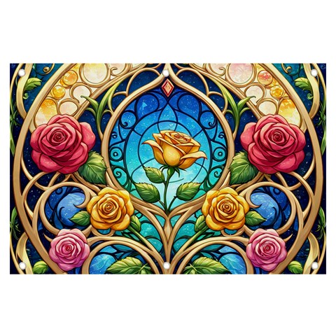 Roses Floral Stained Glass Vibrant Banner and Sign 6  x 4  from ArtsNow.com Front