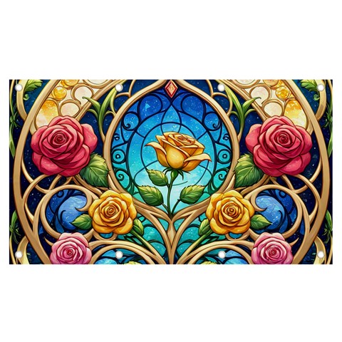 Roses Floral Stained Glass Vibrant Banner and Sign 7  x 4  from ArtsNow.com Front