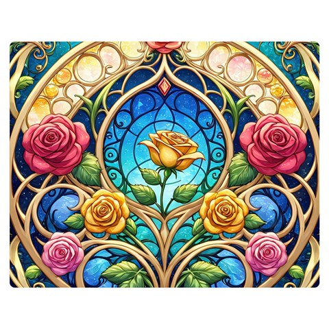 Roses Floral Stained Glass Vibrant Premium Plush Fleece Blanket (Medium) from ArtsNow.com 60 x50  Blanket Front