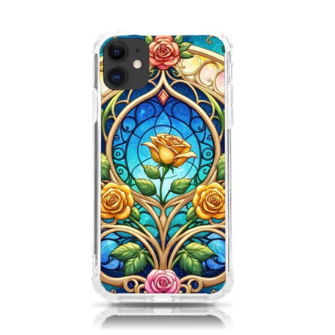 Roses Floral Stained Glass Vibrant iPhone 11 TPU UV Print Case from ArtsNow.com Front