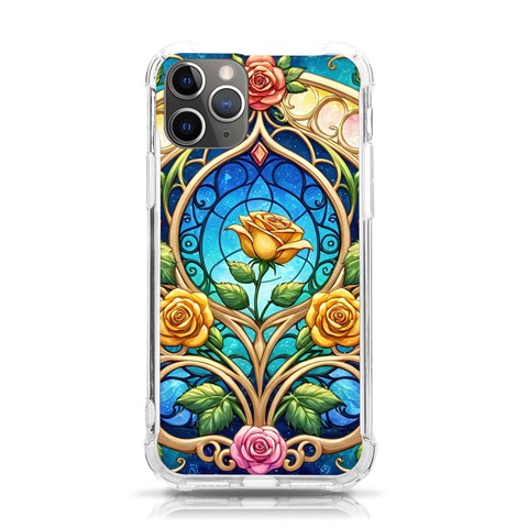 Roses Floral Stained Glass Vibrant iPhone 11 Pro 5.8 Inch TPU UV Print Case from ArtsNow.com Front