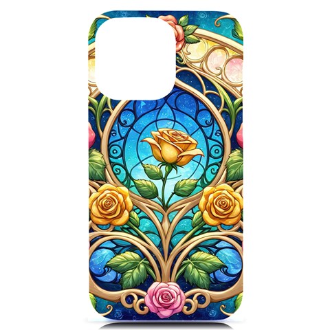 Roses Floral Stained Glass Vibrant iPhone 14 Pro Max Black UV Print PC Hardshell Case from ArtsNow.com Front