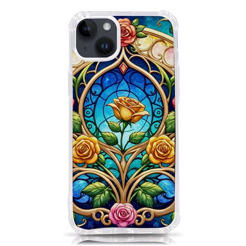 Roses Floral Stained Glass Vibrant iPhone 14 Plus TPU UV Print Case from ArtsNow.com Front