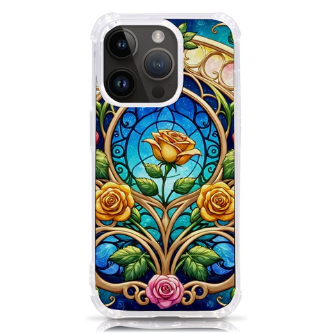 Roses Floral Stained Glass Vibrant iPhone 14 Pro TPU UV Print Case from ArtsNow.com Front