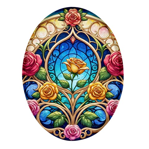 Roses Floral Stained Glass Vibrant Oval Glass Fridge Magnet (4 pack) from ArtsNow.com Front