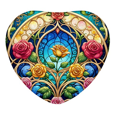 Roses Floral Stained Glass Vibrant Heart Glass Fridge Magnet (4 pack) from ArtsNow.com Front