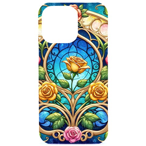 Roses Floral Stained Glass Vibrant iPhone 15 Pro Max Black UV Print PC Hardshell Case from ArtsNow.com Front