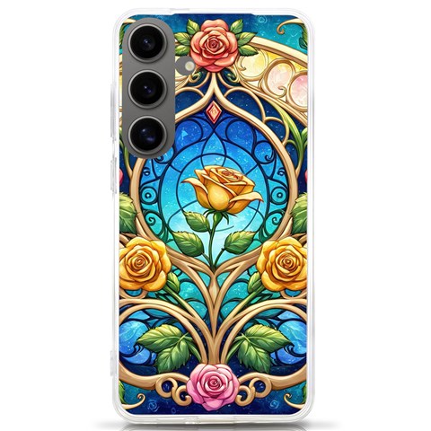 Roses Floral Stained Glass Vibrant Samsung Galaxy S24 Ultra 6.9 Inch TPU UV Case from ArtsNow.com Front