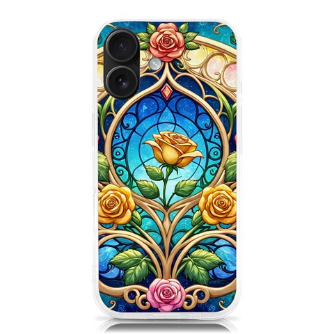 Roses Floral Stained Glass Vibrant iPhone 16 TPU UV Print Case from ArtsNow.com Front