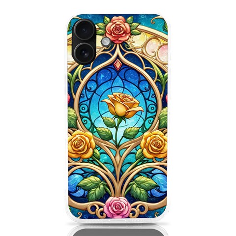 Roses Floral Stained Glass Vibrant iPhone 16 Plus TPU UV Print Case from ArtsNow.com Front