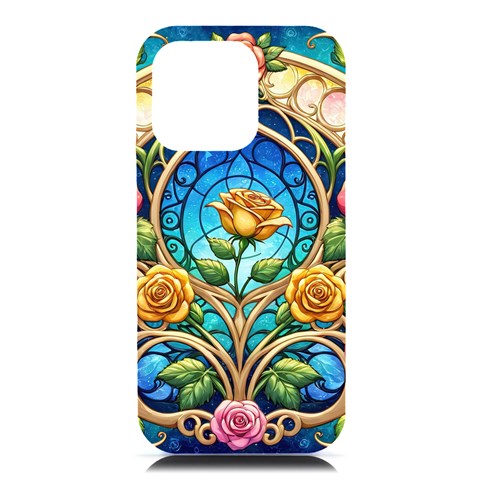 Roses Floral Stained Glass Vibrant iPhone 16 Pro Max Black UV Print PC Hardshell Case from ArtsNow.com Front