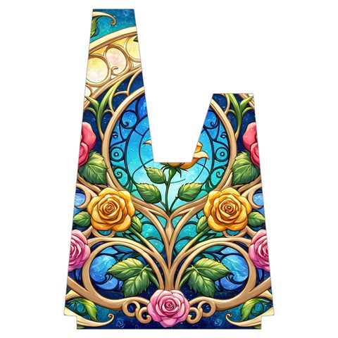 Roses Floral Stained Glass Vibrant Japanese Wrist Knot Bag from ArtsNow.com Front