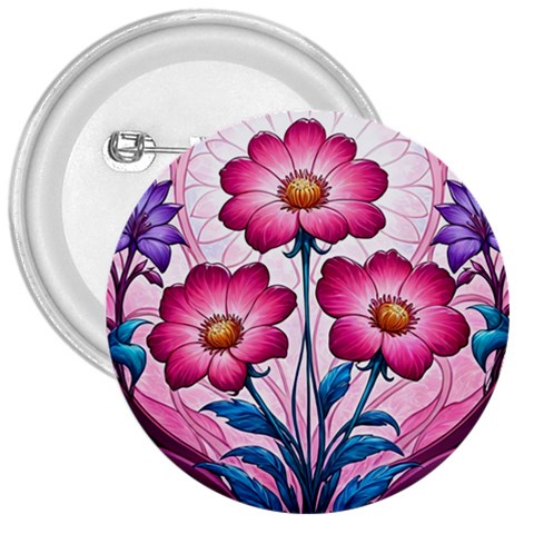 Fantasy Pink Flowers Stained Glass 3  Buttons from ArtsNow.com Front