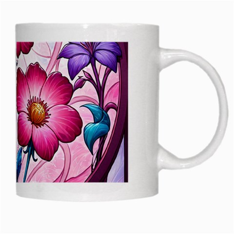 Fantasy Pink Flowers Stained Glass White Mug from ArtsNow.com Right