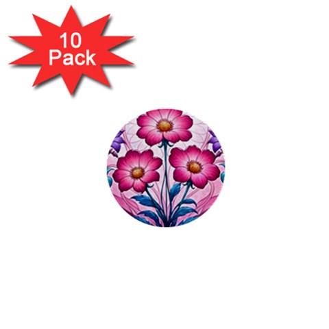 Fantasy Pink Flowers Stained Glass 1  Mini Buttons (10 pack)  from ArtsNow.com Front