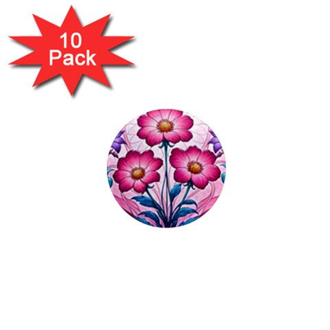 Fantasy Pink Flowers Stained Glass 1  Mini Magnet (10 pack)  from ArtsNow.com Front