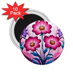 Fantasy Pink Flowers Stained Glass 2.25  Magnets (10 pack) 