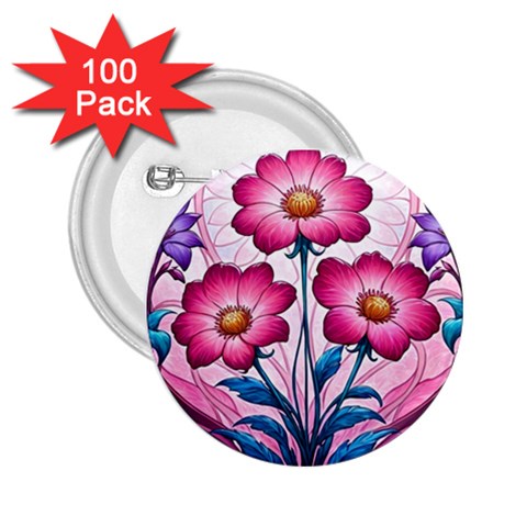 Fantasy Pink Flowers Stained Glass 2.25  Buttons (100 pack)  from ArtsNow.com Front