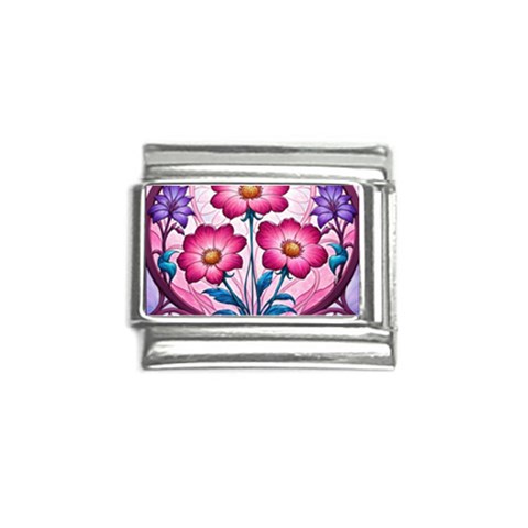 Fantasy Pink Flowers Stained Glass Italian Charm (9mm) from ArtsNow.com Front