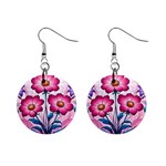 Fantasy Pink Flowers Stained Glass Mini Button Earrings