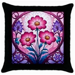 Fantasy Pink Flowers Stained Glass Throw Pillow Case (Black)