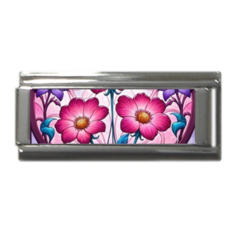 Fantasy Pink Flowers Stained Glass Superlink Italian Charm (9mm) from ArtsNow.com Front