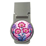 Fantasy Pink Flowers Stained Glass Money Clips (Round) 