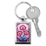 Fantasy Pink Flowers Stained Glass Key Chain (Rectangle)