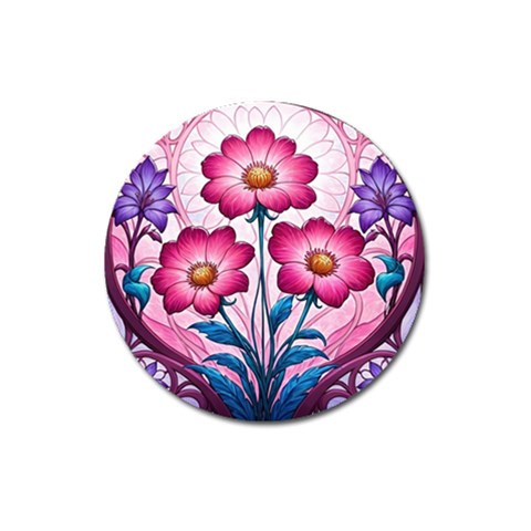 Fantasy Pink Flowers Stained Glass Magnet 3  (Round) from ArtsNow.com Front