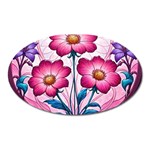 Fantasy Pink Flowers Stained Glass Oval Magnet